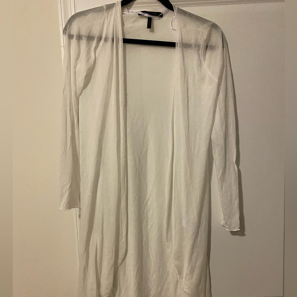 BCBG Maxazria sheer sweater shawl, cream, size M